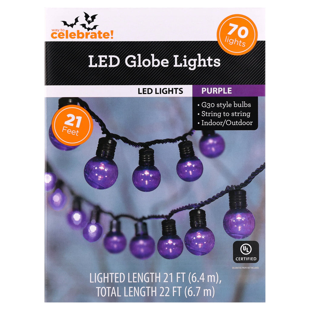 Indoor/Outdoor 70-Count LED G30 Globe String Lights, Multicolor, 21', Halloween by Way To Celebrate