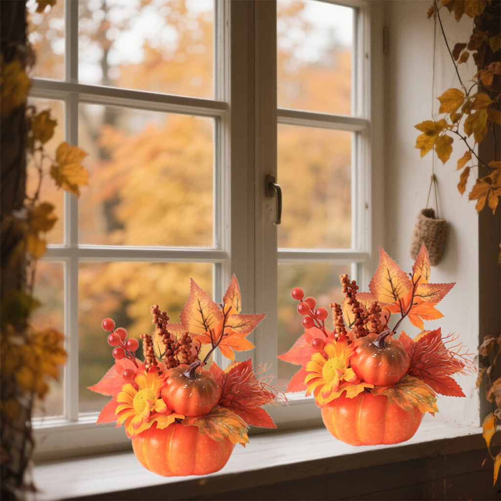 Pumpkin Decor with Artificial Flower Sunflowers Fall Decorations for Home Tabletop Kitchen Party Thanksgiving Harvest