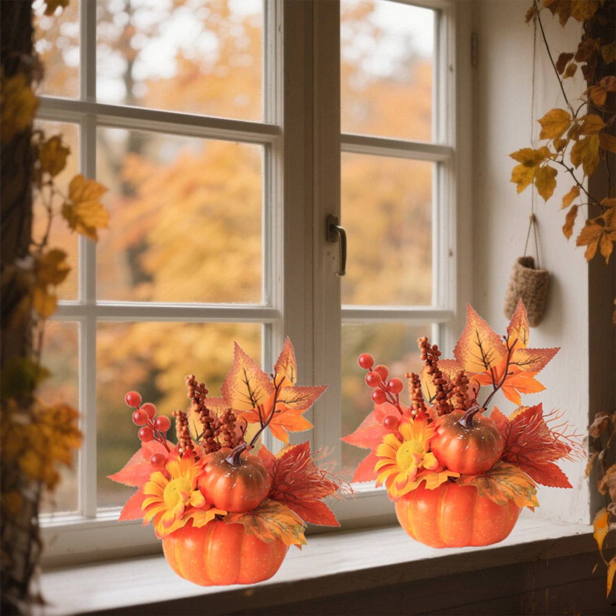 Pumpkin Decor with Artificial Flower Sunflowers Fall Decorations for Home Tabletop Kitchen Party Thanksgiving Harvest