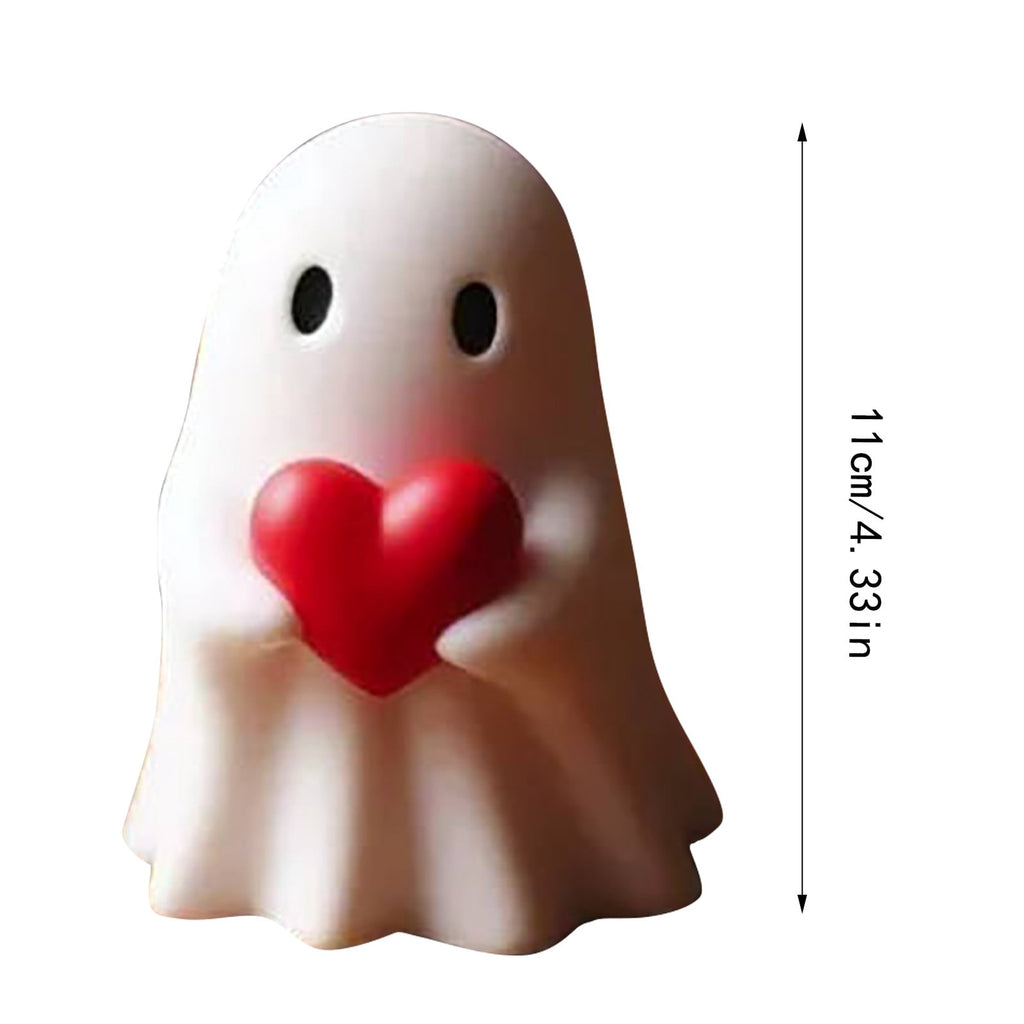 Halloween Ghost Figurine, Resin Lighted Ghost Ornament with Pumpkin Lantern & Beverage Cup, Tabletop Halloween Indoor Decor