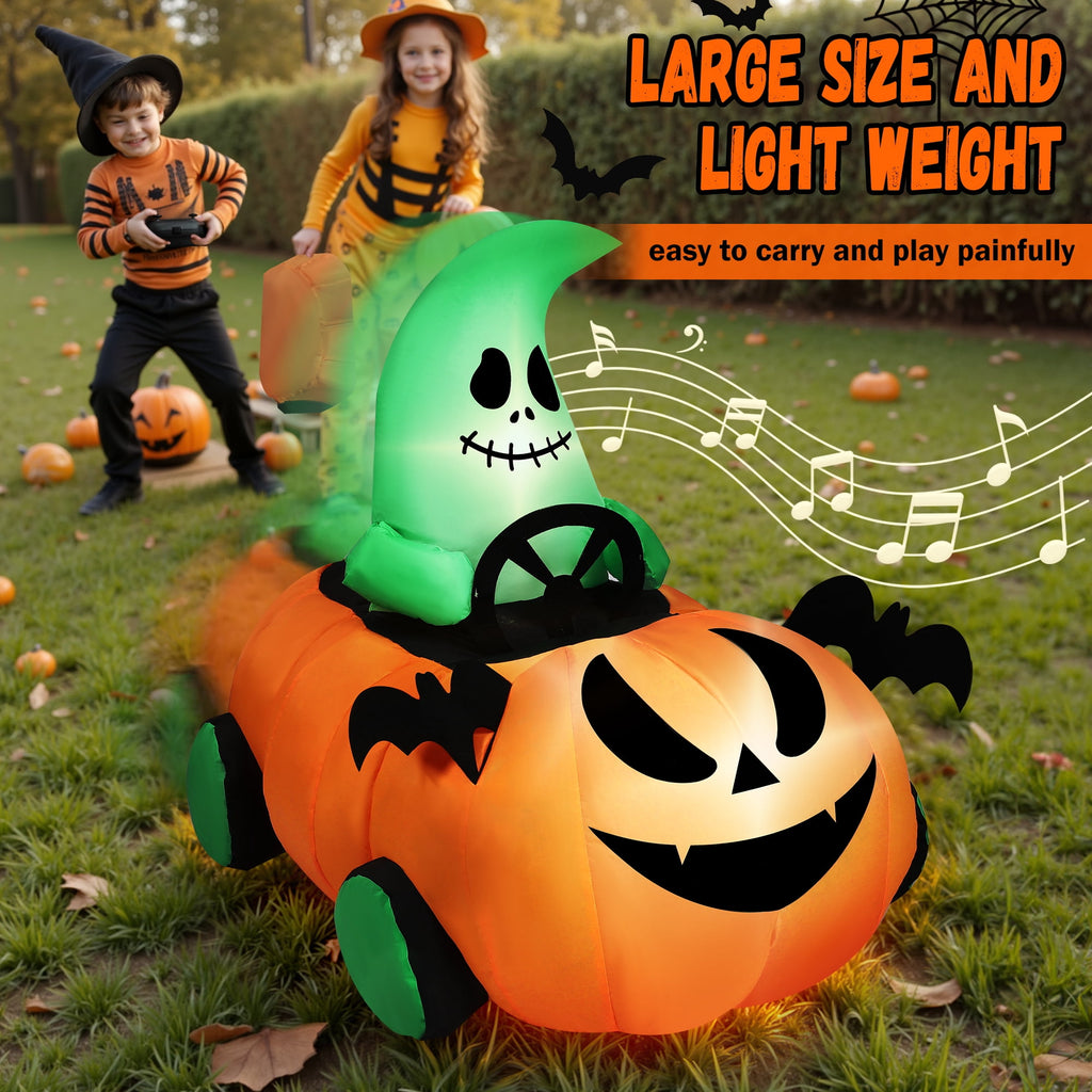 Firstness 2.4GHz Remote Control Car Halloween Inflatable Pumpkin Spider Blow ups Rc Car 360° Rotation, 3 Music and LED Lights,Aged 3+