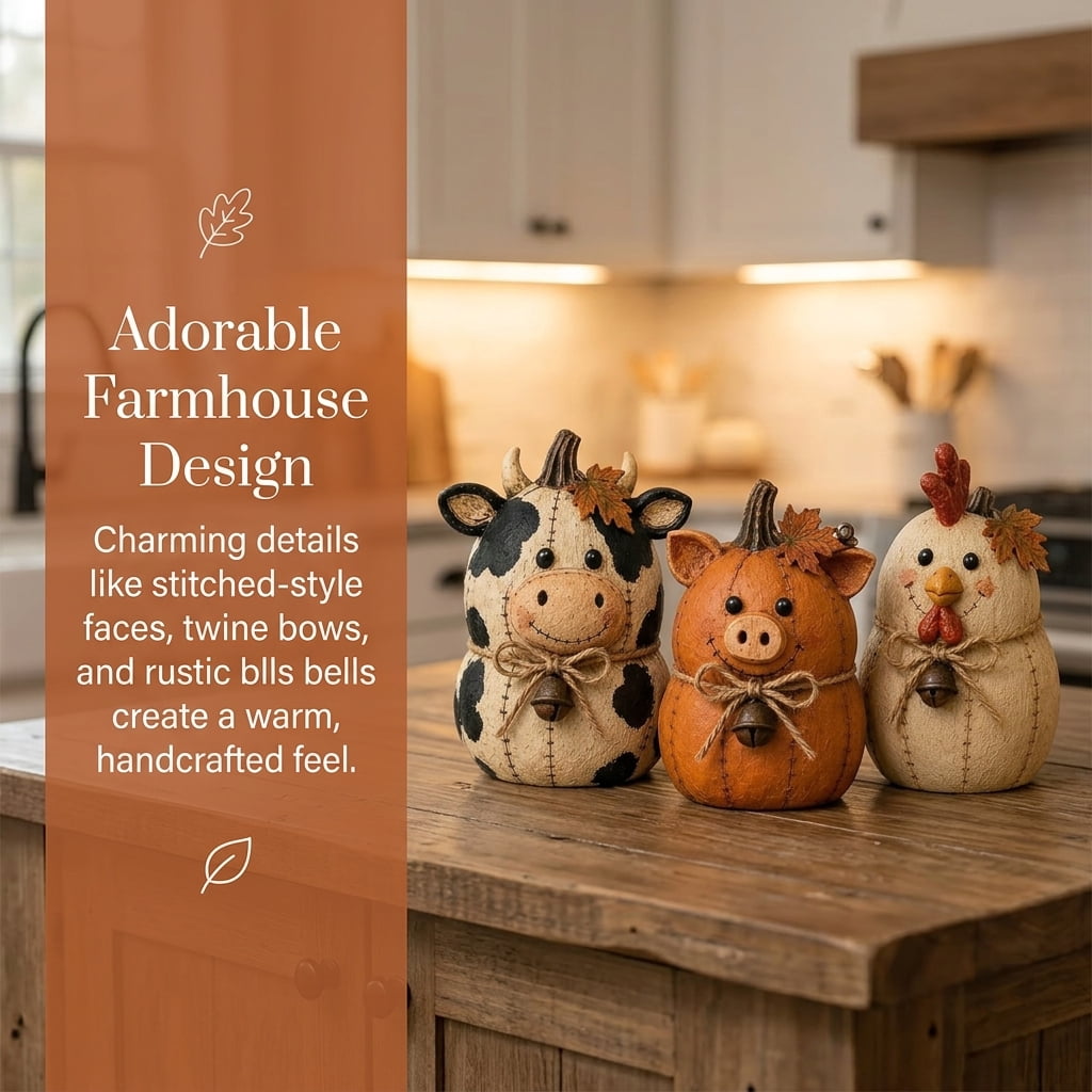 Farmhouse Decor, Farmhouse Fall Decor, Pumpkin Decor Set, Rustic Farm Animal Pumpkin Ornaments for Mantel Shelf Table Centerpiece (Dairy cow)