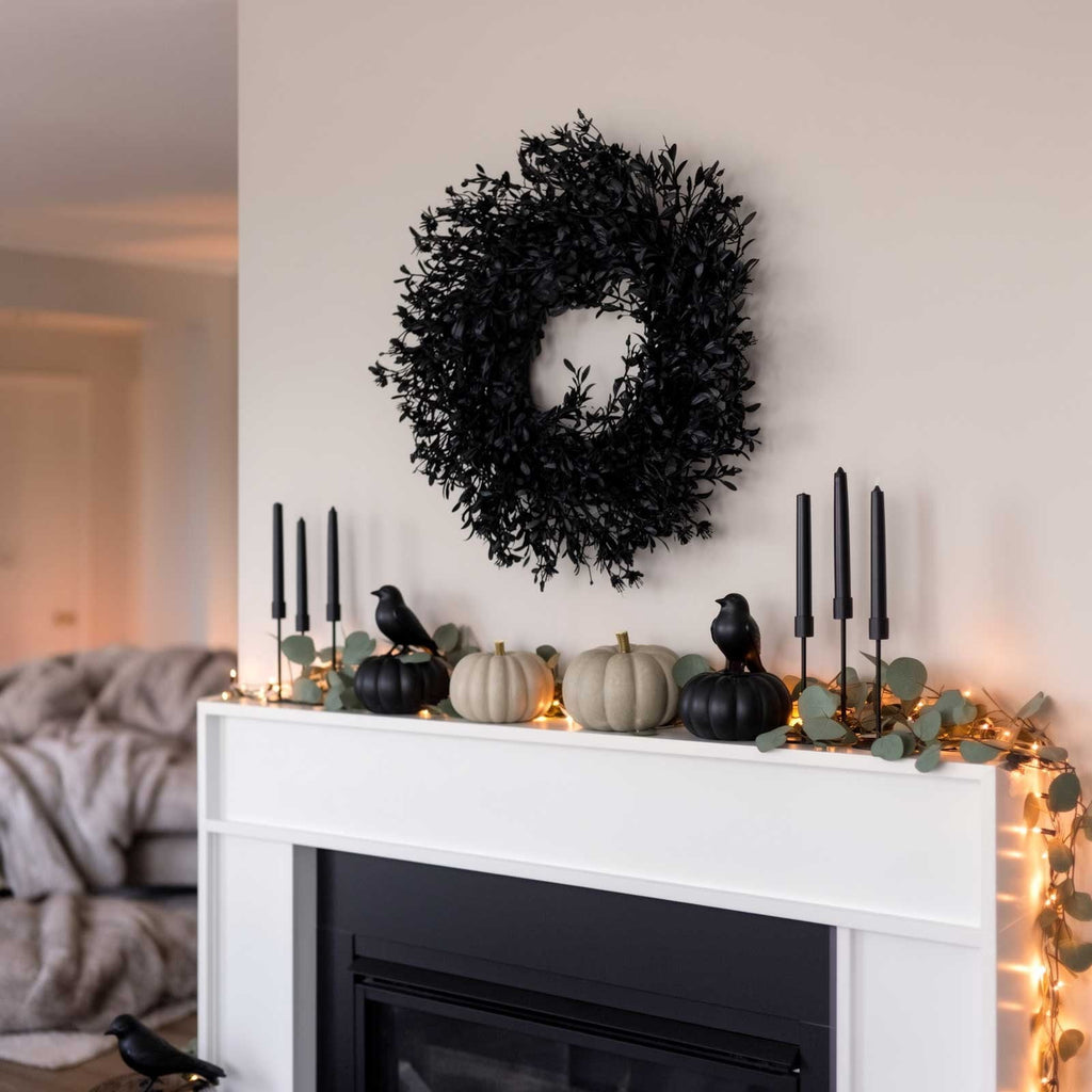 Halloween Black Garland with LED Lights 70.87 Inch Gothic Foliage for Mantel Stair Halloween Party Home Indoor Decor