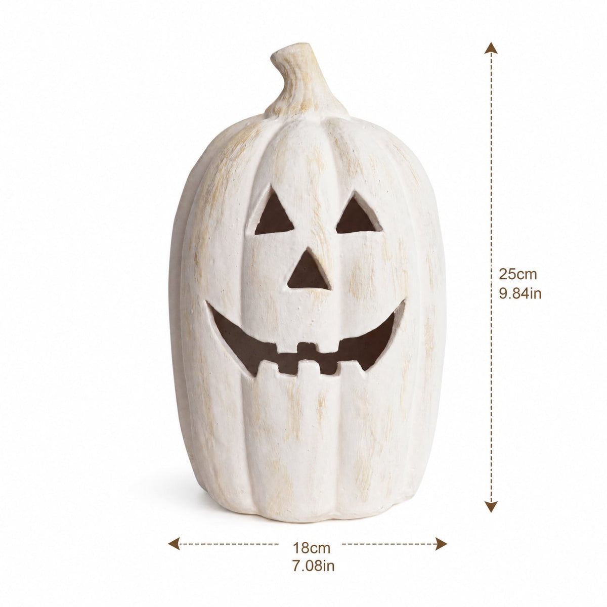 Halloween Pumpkin Lantern Decor, White Handmade Resin Jack O Lantern with Flameless Candle Glow, Vintage Fall Decoration for Front Door Porch Patio Table