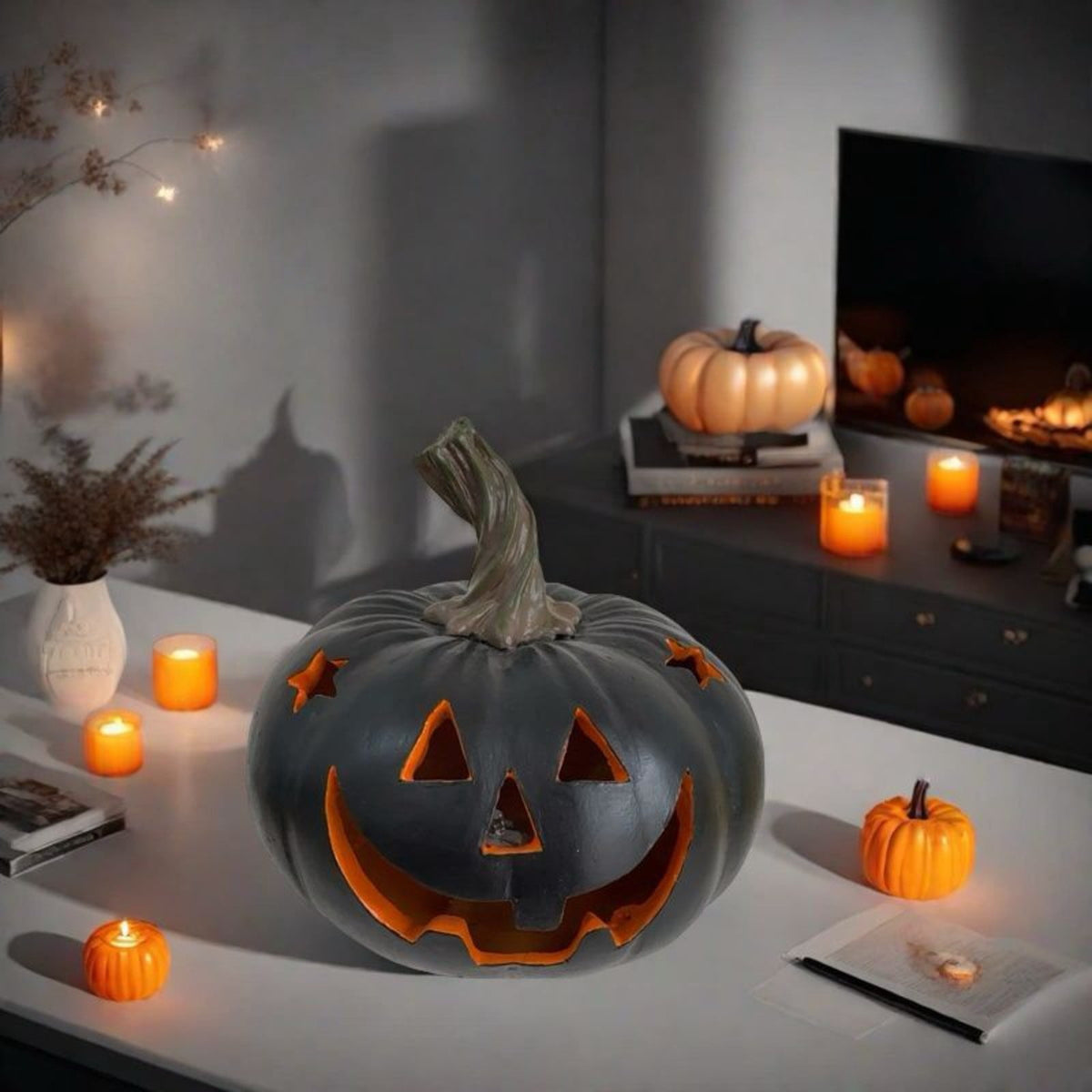 Aximioll Halloween Scary Pumpkin Lights — Grey Tone with Eerie Glow, Halloween Decorations for Front Yard Pathways, Trick or Treat Routes & Outdoor Haunted Displays for creepy outdoor setups