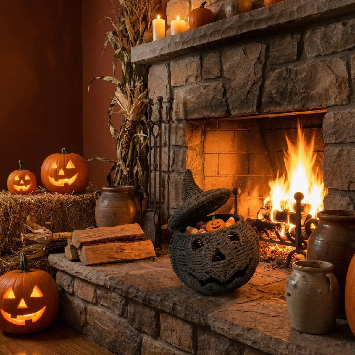Handwoven Pumpkin Lantern, Rustic Vintage Halloween Decor, 28cm Woven Pumpkin Lantern Without LED Candle Light, Pumpkin Ornament for Mantel Doorstep Halloween Party Decorations