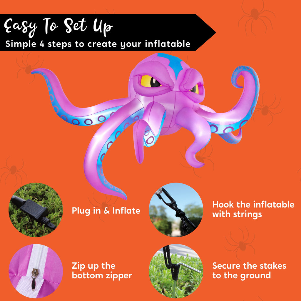 Joyfy 4 FT Halloween Inflatable Purple Octupos Head with Tentacles Broke Out from Window with Built-in LED Blow Up Inflatable for Window Decoration Yard Garden Lawn Decor
