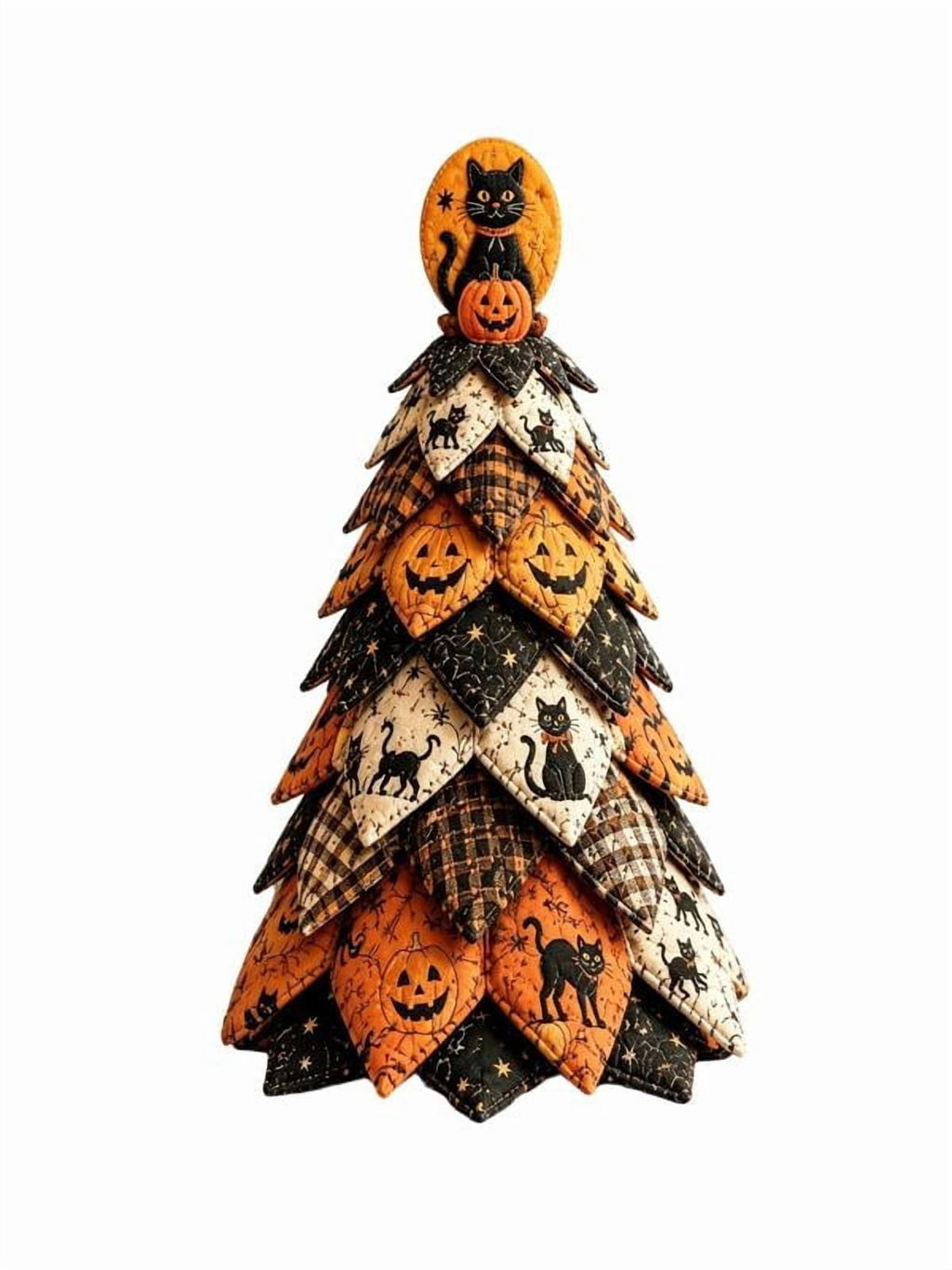 DIY Halloween Quilted Fabric Tree Kit, Sewing Project Holiday Mantel Decor, Quilted Patchwork Fabric Halloween Tabletop Christmas Tree, Handmade Gifts for Craft Lovers, Charming Patchwork Bundle #Cat