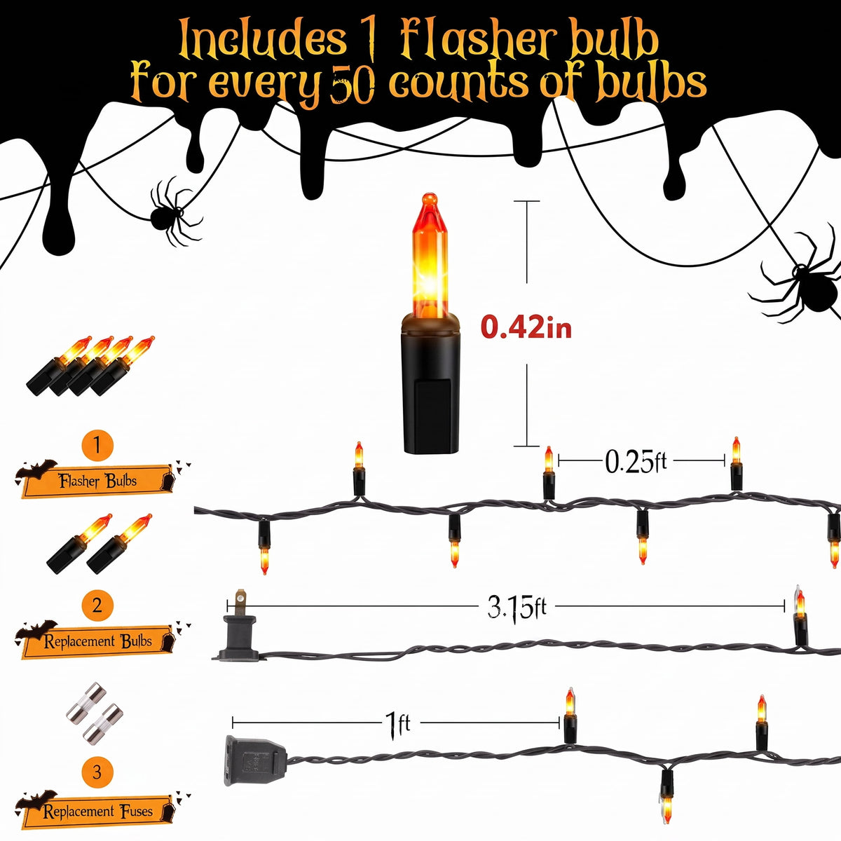 VOLIVO Halloween String Lights, 33FT Incandescent Mini Lights, with 100 Count Orange Waterproof Bulbs, for Home, Party, Yard, Christmas Tree, Indoor and Outdoor Decorations