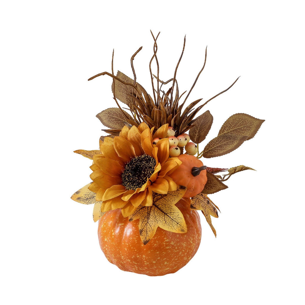 Peacheart Fall Table Decoration, 4.7" Artificial Pumpkin with Sunflower Berry Maple Leave for Autumn Harvest Thanksgiving Halloween Wedding Party Farmhouse Home Table Centerpiece