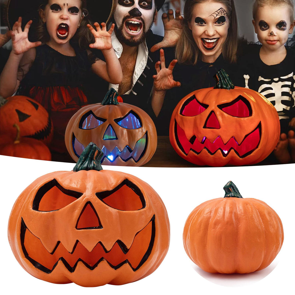 BinKFF Plastic Jack O Lantern Pumpkins Halloween Light up Pumpkin Outdoor Indoor Battery Operated Lighted Pumpkin with Spooky Face Halloween Pumpkins Decorations Party Favor Gifts