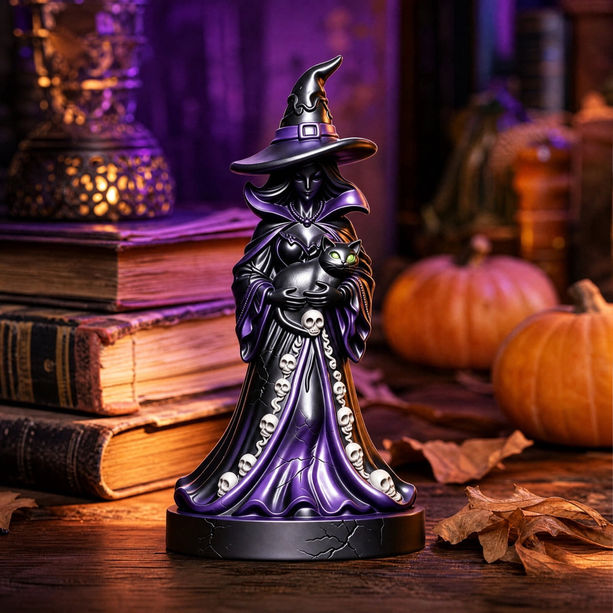 2026 New Halloween Mossy Tree Witch With Crow Light Up 7" Resin Figurine Rave Mantel Shelf Party Decorations