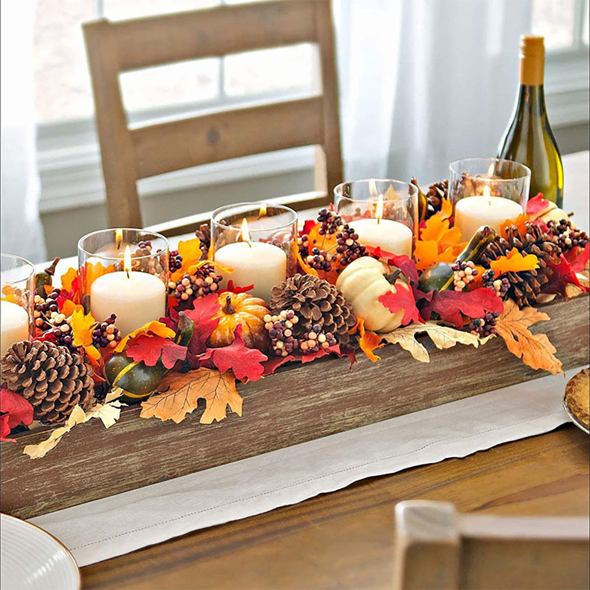 50PC Fall Artificial Pumpkin Decoration Set, Simulation Pumpkin Decor with Pinecone, Maple Leaf and Gourd, Fake Pumpkin Fall Table Decor, Thanksgiving Table Centerpieces for Wedding Party