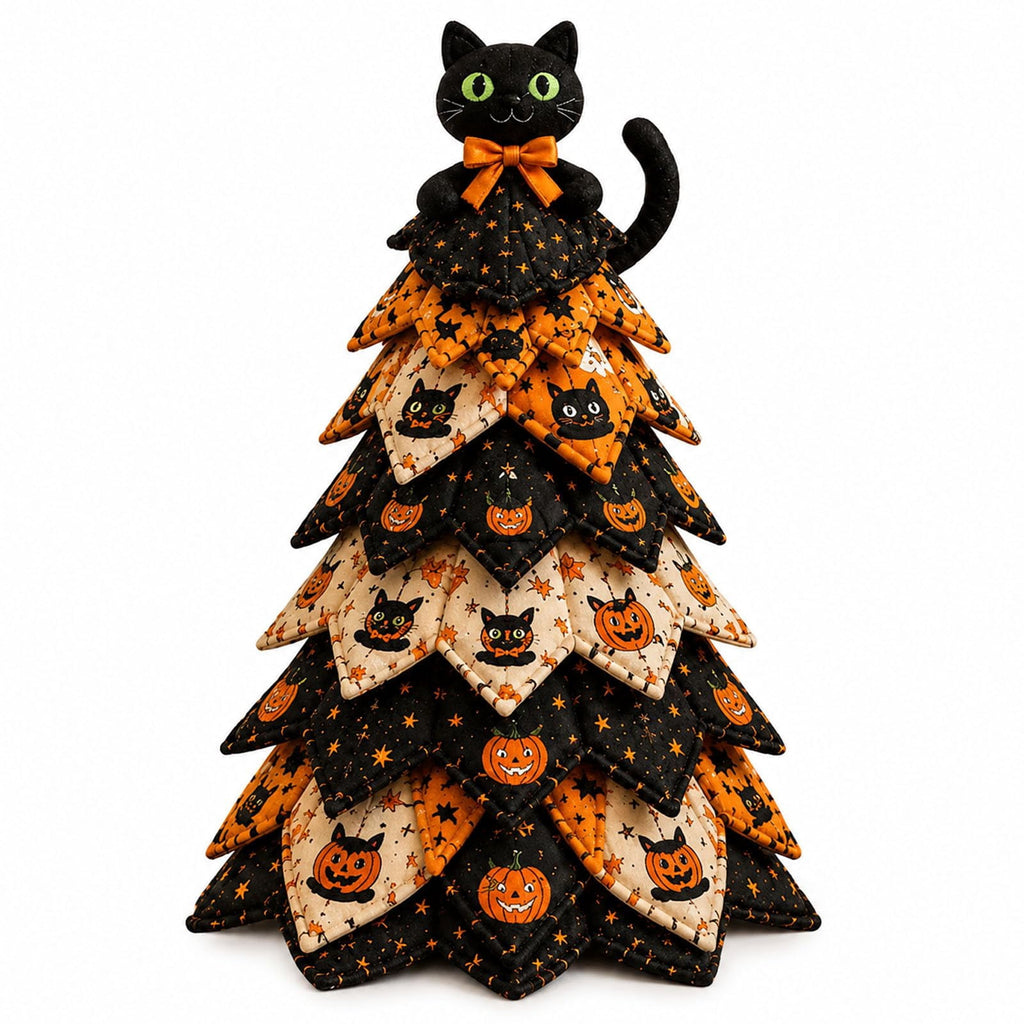 Halloween Fabric Trees - 11.8" DIY Halloween Quilted Fabric Tree Kit, Black Cat Pumpkin Witch Design, Sewing Patchwork Ghost Trees Holiday Table Mantel Decor, Handmade Gift for Craft Lovers