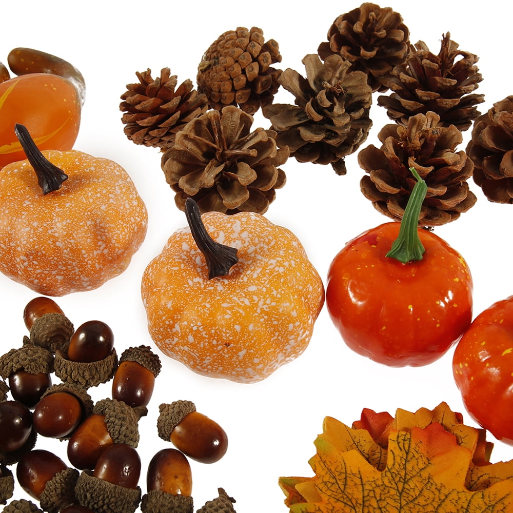 NO Autumn Thanksgiving and Halloween Artificial Pumpkins Gourds Cones, Set of 50