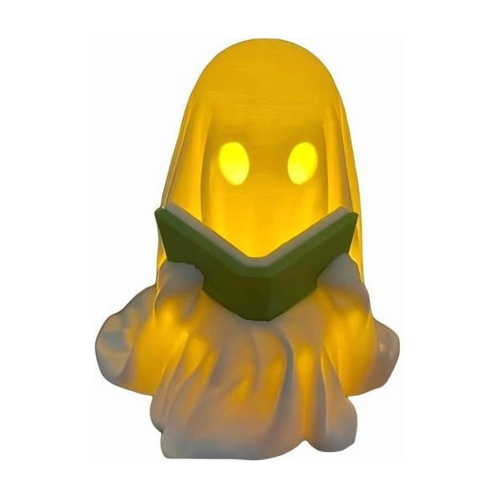 Halloween Ghost Figurine, Resin Lighted Ghost Ornament with Pumpkin Lantern & Beverage Cup, Tabletop Halloween Indoor Decor