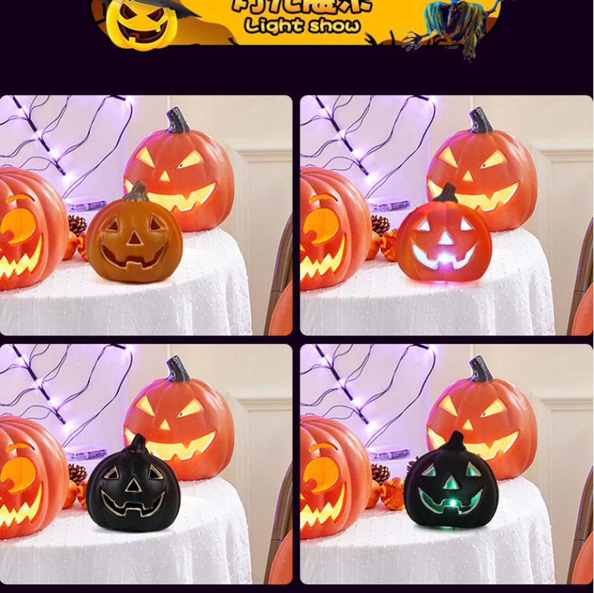 1 Pack Light up Halloween Jack-o'-Lantern Decorative Pumpkin Plastic Halloween Decorations Props-Home Decor-Halloween