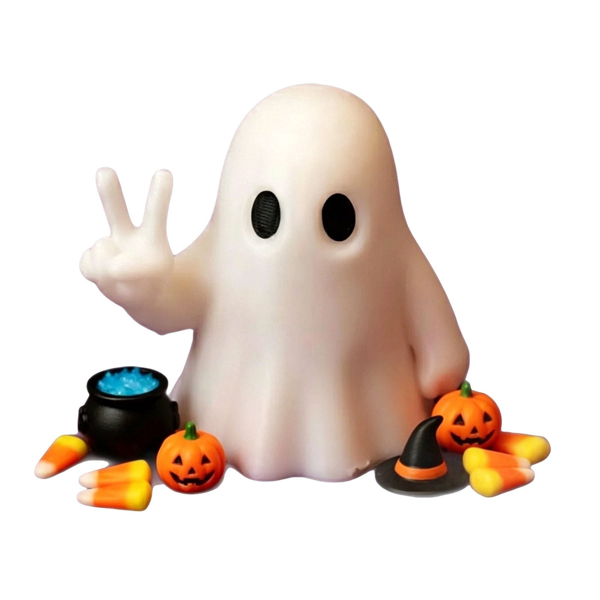 Halloween Ghost Figurine, Resin Lighted Ghost Ornament with Pumpkin Lantern & Beverage Cup, Tabletop Halloween Indoor Decor