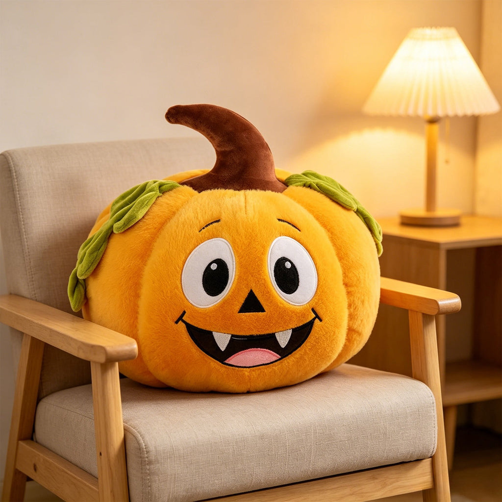 Pnmtdaia Orange Cute Smiling Fangs Pumpkin Plush Throw Pillow, Cozy Stuffed Halloween Thanksgiving Spooky Themed Decorative Cushion for Living Room Bedroom Home Holiday Decor