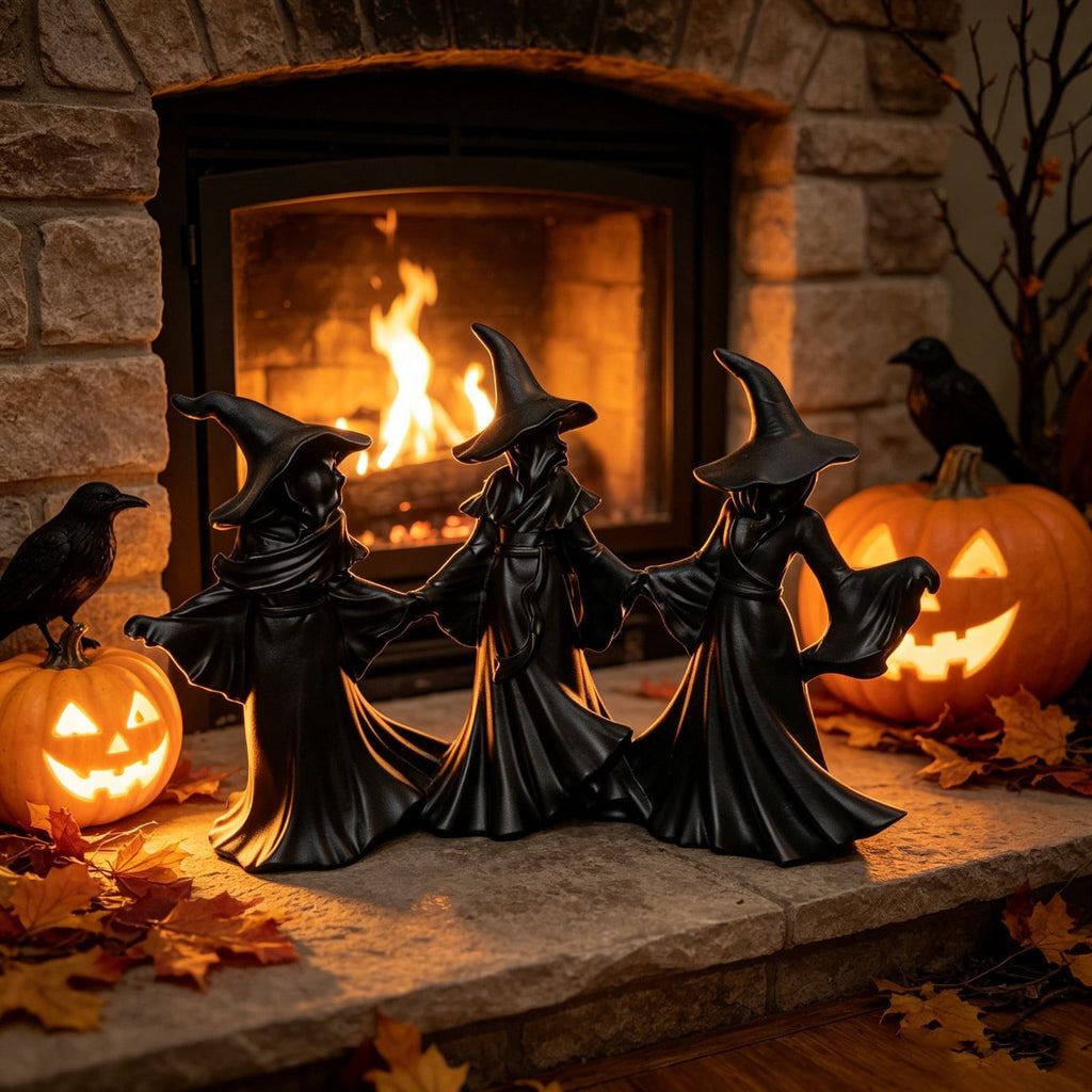 2026 New Halloween Mossy Tree Witch With Crow Light Up 7" Resin Figurine Rave Mantel Shelf Party Decorations