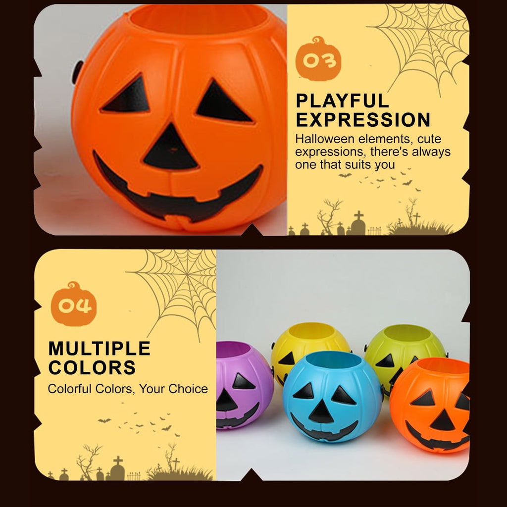 Kumdkd Halloween Pumpkin Bucket for Kids - Plastic Trick or Treat Candy Pail with Handle, Party Decor