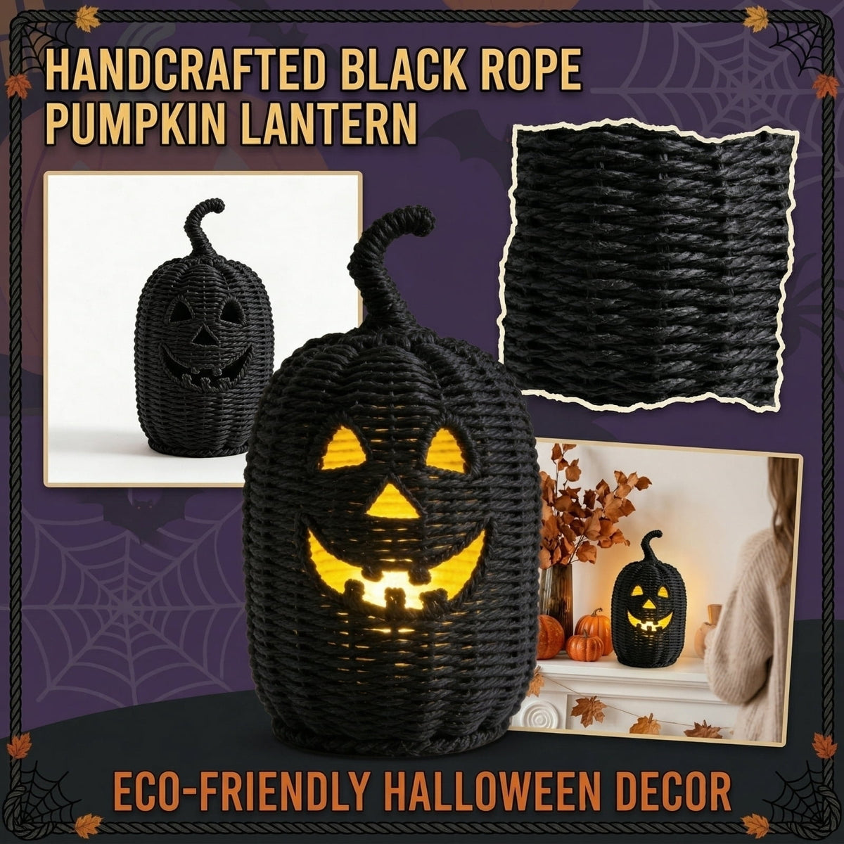 Handwoven Pumpkin Lantern, Rustic Vintage Halloween Decor, 28cm Woven Pumpkin Lantern Without LED Candle Light, Pumpkin Ornament for Mantel Doorstep Halloween Party Decorations