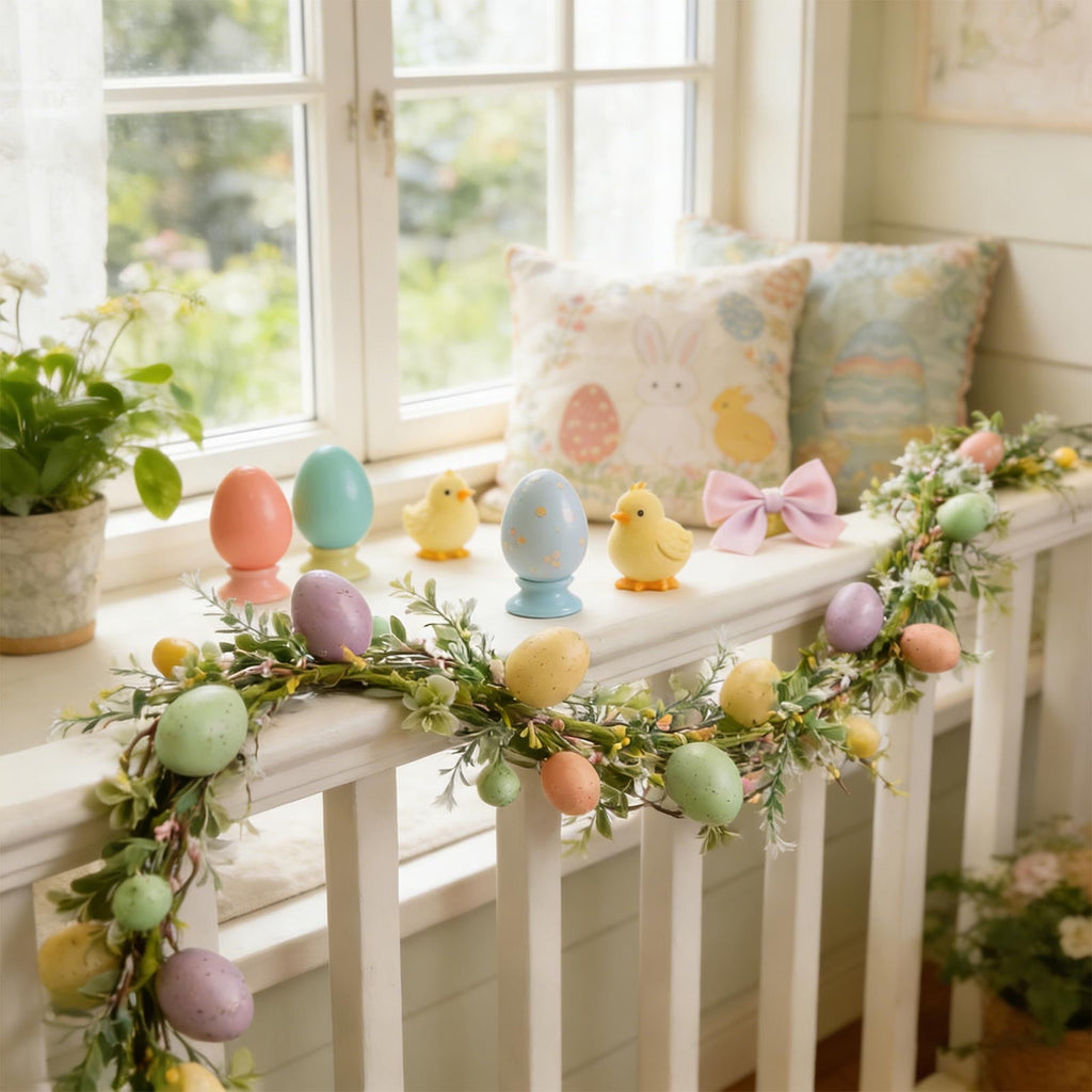 yulier Artificial Garland 70.86 inch Spring Garland with Flowers, Faux Vines Floral Hanging Garland for Holiday Wedding Spring Home Party Window Door Fireplace Table Indoor Outdoor Decor