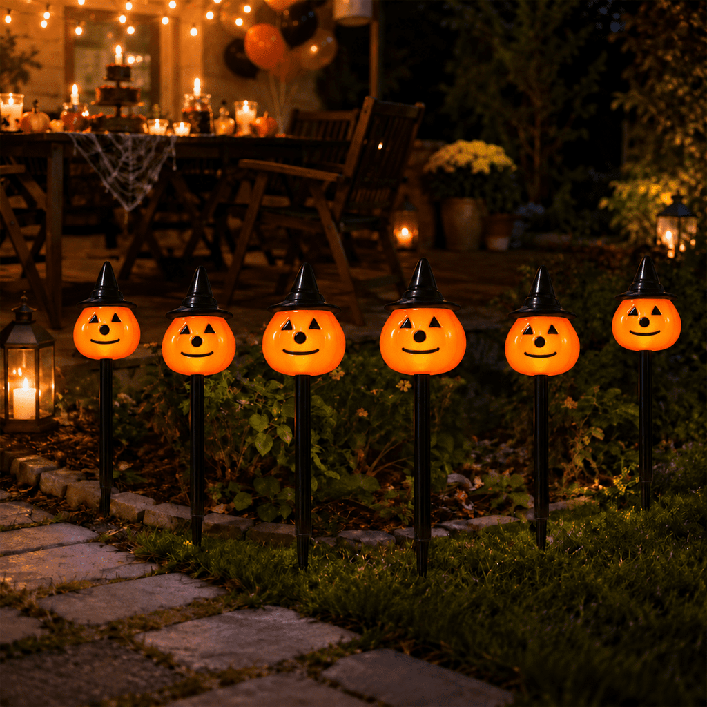 DAKIMOE Solar Halloween Path Lights, Lantern Stake Outdoor String Lights, 6-Pack