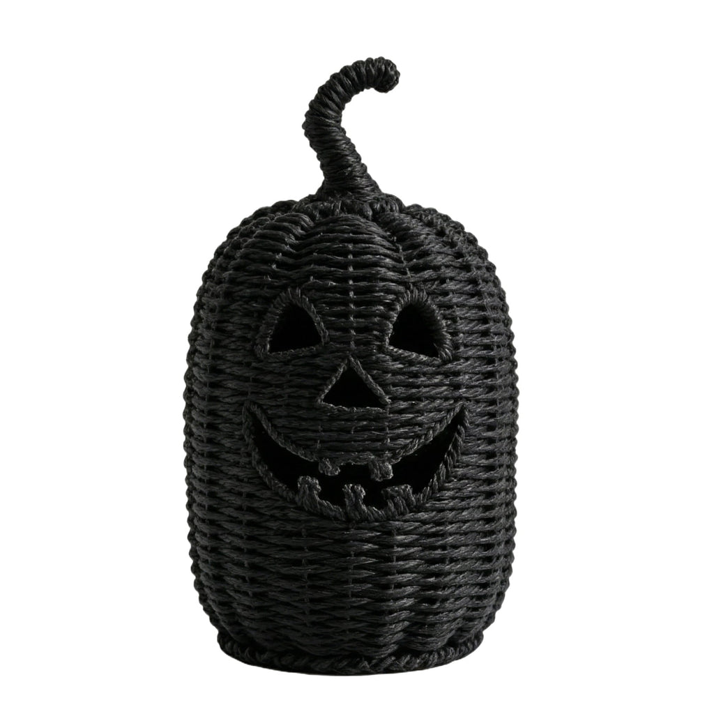 Dark Seagrass Pumpkin Halloween Decoration, 11.8" Handcrafted Woven Pumpkin Jack-o'-lantern, Halloween Decorative Lantern for Indoor Home Party