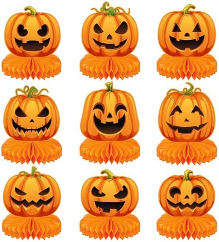 Faccito 9 Pcs Halloween Pumpkin Honeycomb Centerpieces Table Decorations