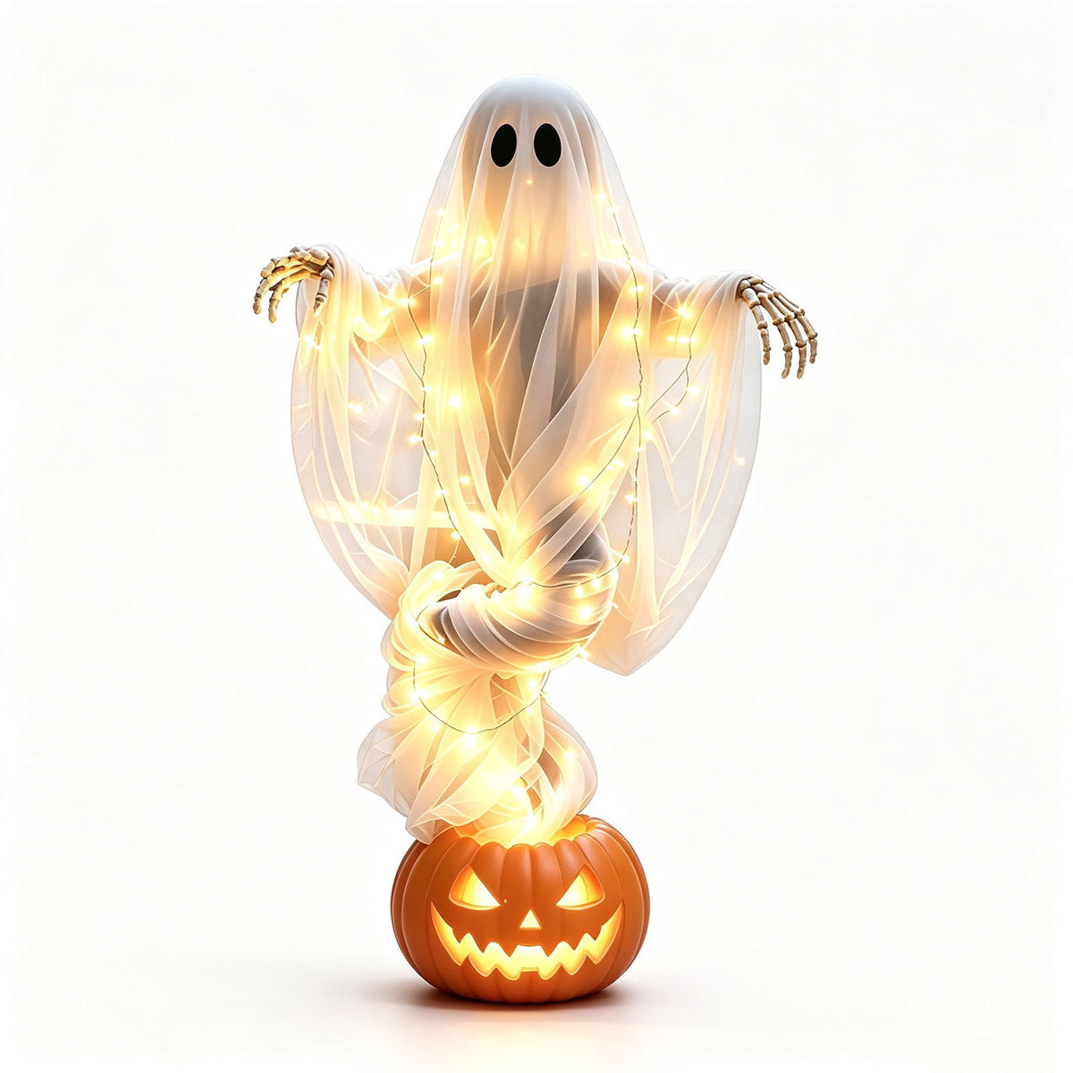 Luckky Swirling Ghost Pumpkin Yard Lamp,Lighted Spooky Ghost Statue with Warm Light,Waterproof Outdoor Ornament for Porch,Pathway,Lawn & Garden,Fall Autumn Halloween Party Decor