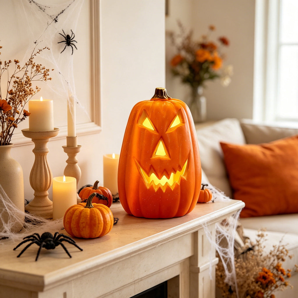 Halloween Lighted Pumpkin Large Plastic LED Pumpkin Decoration for Outdoor Yard Porch Home Storefront Shopping Mall Holiday Display Decor