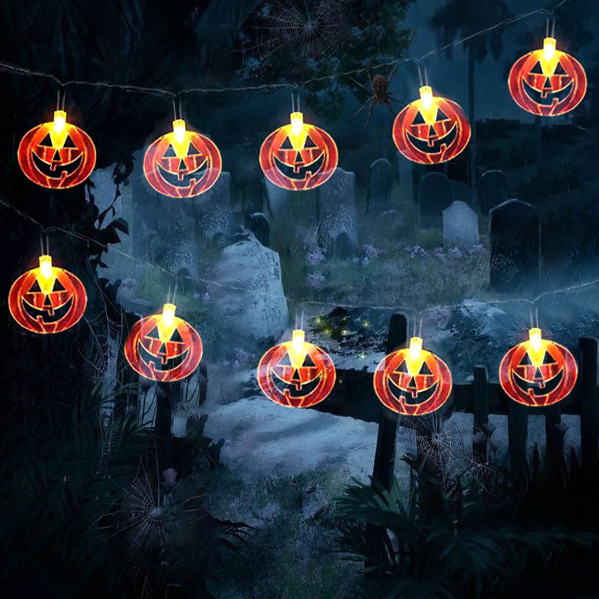 Halloween's String Lights Battery Operated 6.56FT 10 LED 3D Pumpkin Bat Ghost Light with Timer 8 Light Modes For Window Indoor Outdoor Decor Halloween Party Decorations