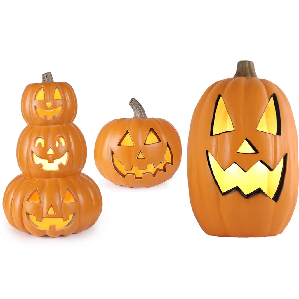 Gamexcel 3 Pack Light Up Jack O Lantern Pumpkins, 10/14/16 in Waterproof LED Halloween Decorations for Indoor Outdoor Porch Yard