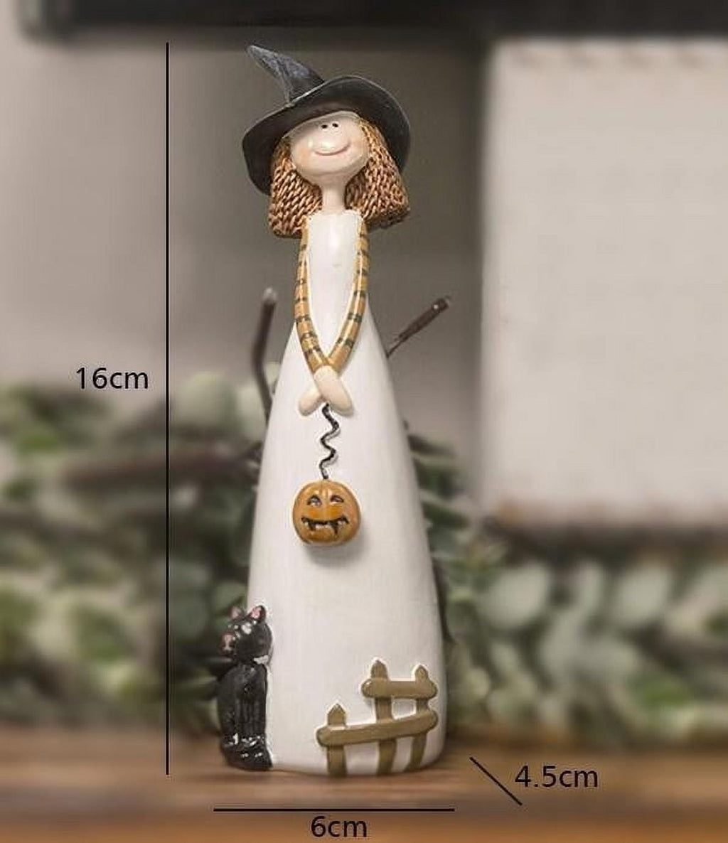 Halloween Witches Figurine Tabletop Decor,Resin Witch Statues Decorations with Classic Witches Hats,Cat,Ghost,Crow, and Pumpkins,Holiday,Party,Home Decor and Fall Decor
