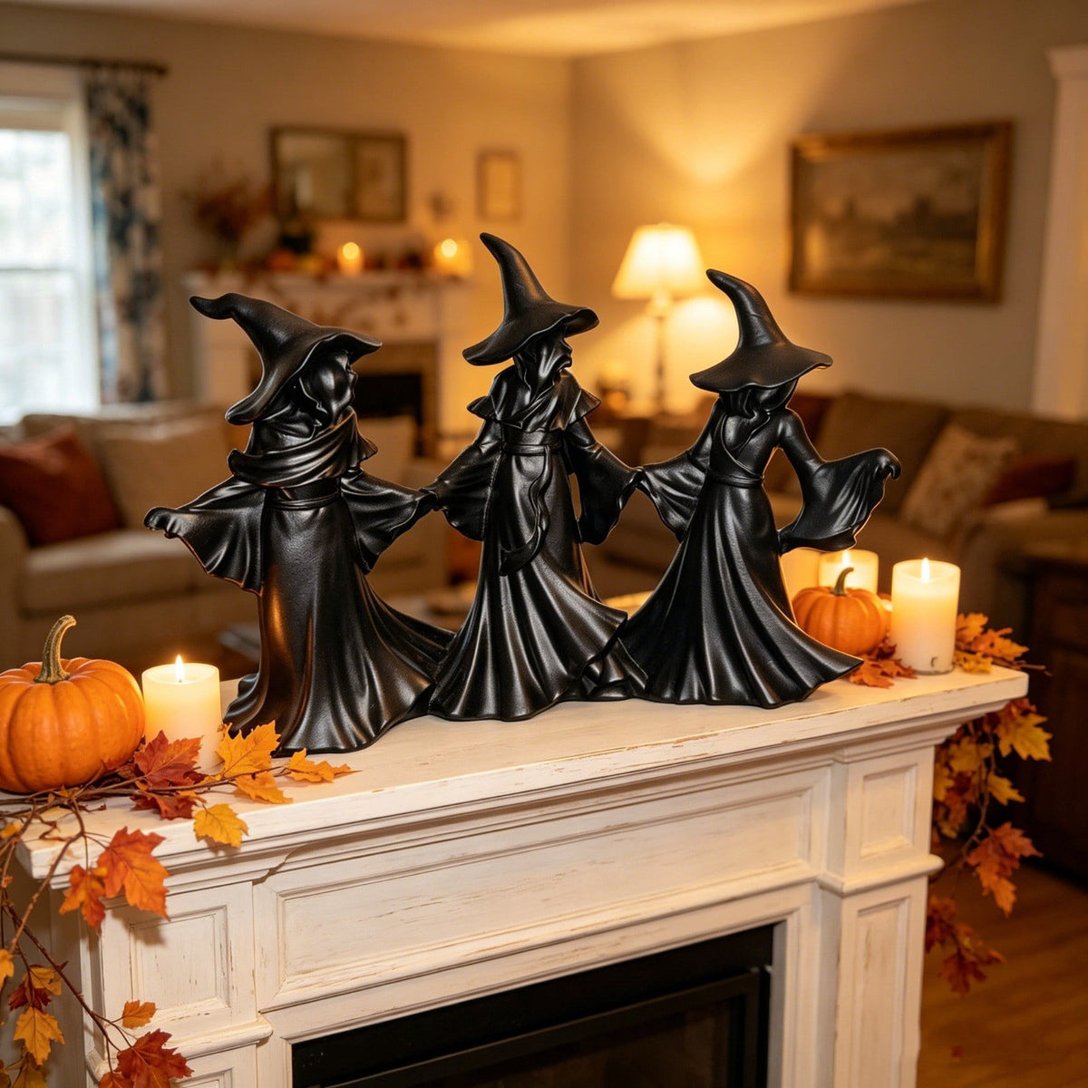2026 New Halloween Mossy Tree Witch With Crow Light Up 7" Resin Figurine Rave Mantel Shelf Party Decorations