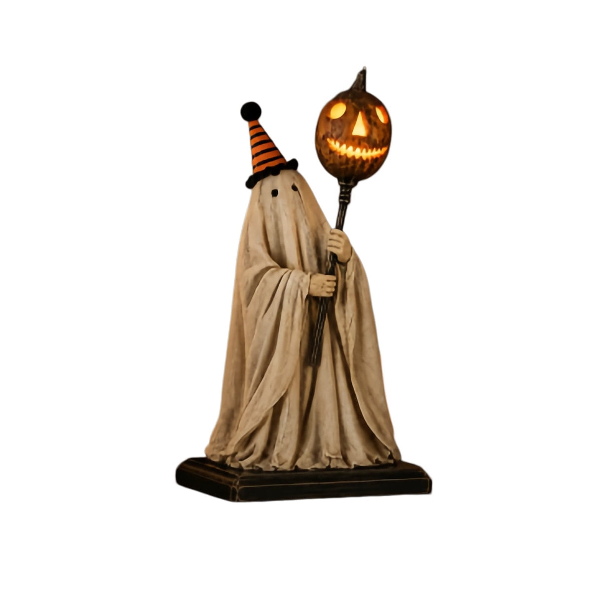 Win s Way Lighted Vintage Patchwork Ghost Decor Glowing Ghost Figurine with Pumpkin Lantern Farmhouse Style Light Up Statue for Mantel Shelf Entryway Table Fall Decorations