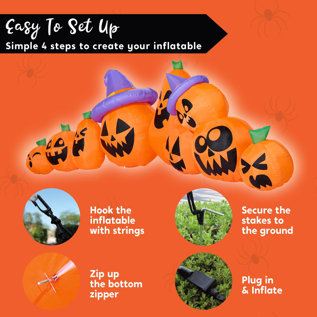 Joyfy 10 Ft Tall Halloween Inflatables Pumpkin,Giant Pumpki Blow Up Decor with Built-in LED Lights,Outdoor Decorations for Yard,Lawn,Garden
