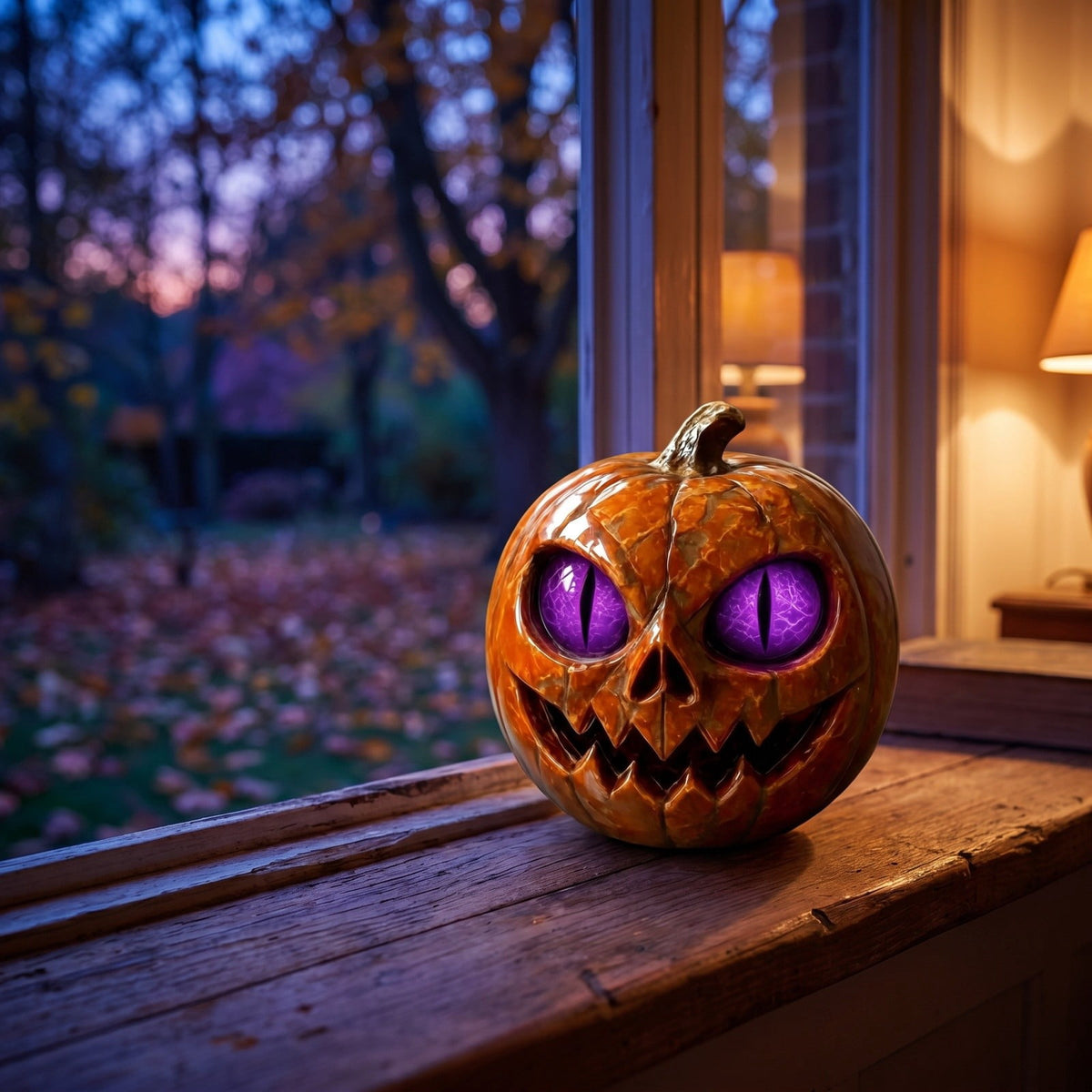 Halloween Scary Jack O Lantern Pumpkin Statue with Color Changing LED Eyes Spooky Tabletop Yard Decor Prop