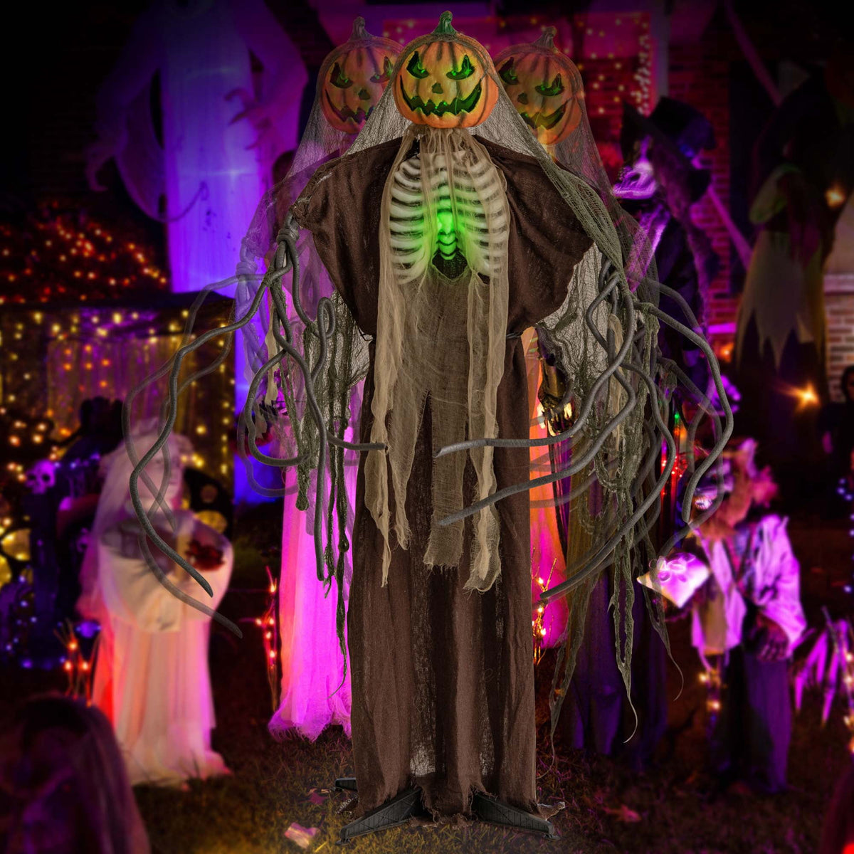 Costway 5.75ft Halloween Animatronics Decoration Talking Ghost Pumpkin with Glowing Ribs and Moving Head Sound & Touch Activated Standing Prop
