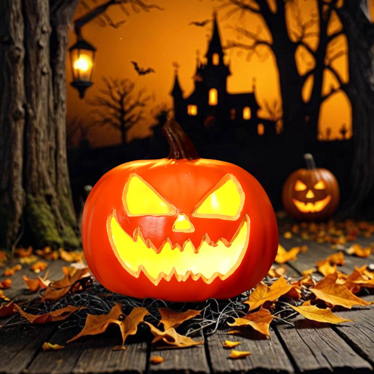 Halloween Pumpkin Lamp Light Decor,Battery Operated Halloween Jack-O-Lantern,Spooky Vintage LED Lighted Pumpkin Lights for Outdoor Indoor Tabletop Front Door Porch Garden Patio Yard