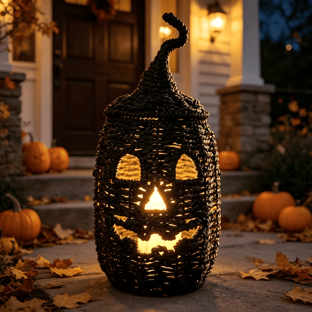 Handwoven Pumpkin Lantern, Rustic Vintage Halloween Decor, 28cm Woven Pumpkin Lantern Without LED Candle Light, Pumpkin Ornament for Mantel Doorstep Halloween Party Decorations