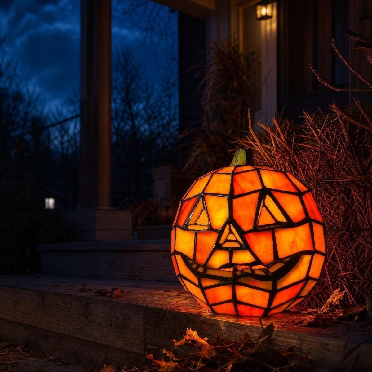 Halloween Decorations Indoor Stained Glass Pumpkin Lamp, Whimsical Fall Decor LED Night Light, Pumpkin Decor for Home Tabletop Shelf Mantel Halloween Display