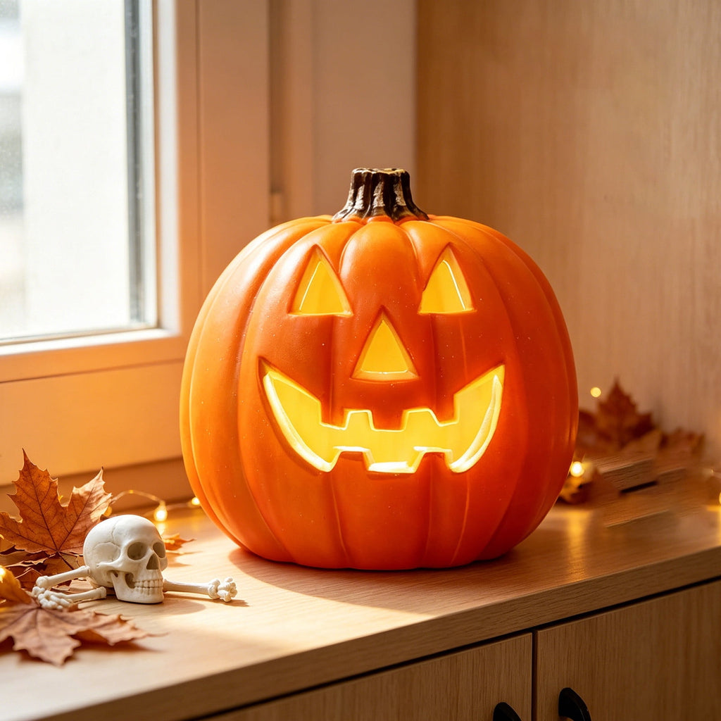 Halloween Lighted Pumpkin Decoration, Glowing Jack o Lanterns, Large LED Pumpkin Lamp with Warm Glow, Outdoor Yard Porch Halloween Decor, Holiday Display Ornament for Home Party