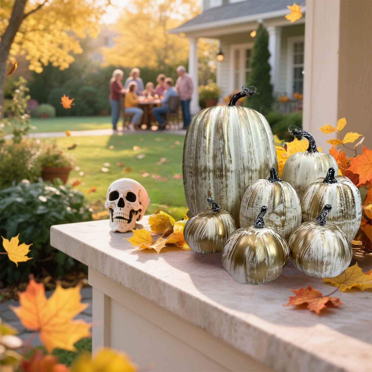 Fall+Decorations,Outdoor Pumpkins for Porch,7pcs Halloween Decorative Pumpkin Model Realistic Looking Simulation Ornament Good For Party Decorations Display(Orange 7pcs/Set 8"-3")