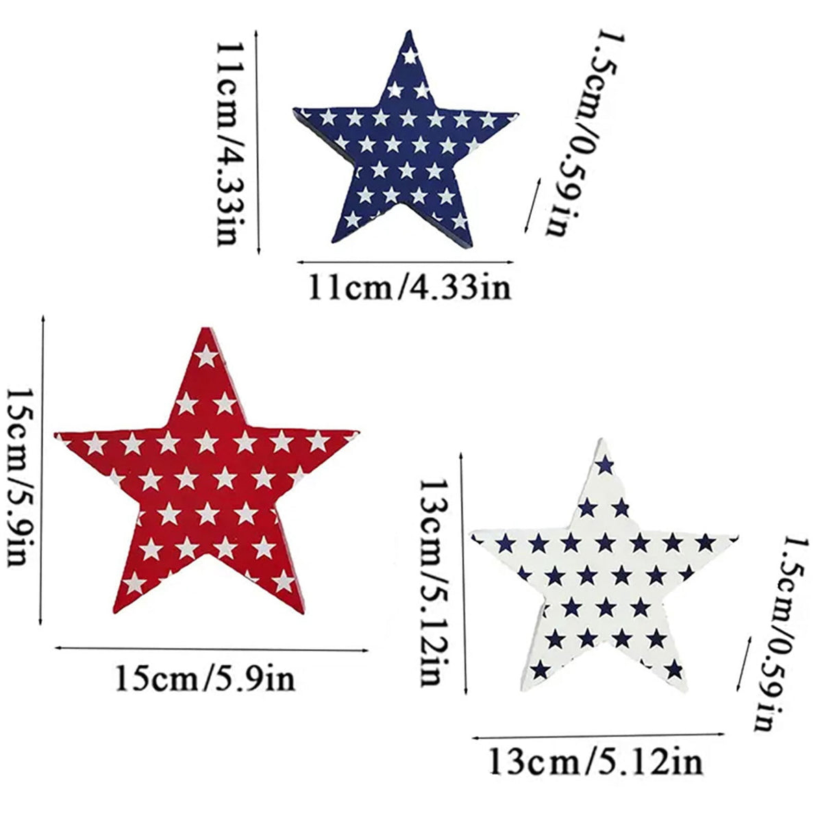 Japceit 3Pcs 4Th Of July Decorations Wooden Stars,Red White Blue Patriotic Decor, Independence Day Ornaments Set,For Home Office Table Shelf