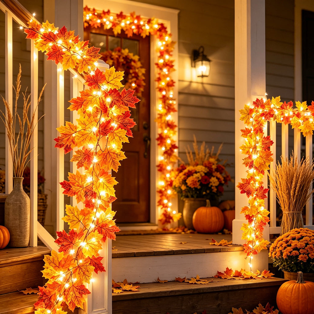 Halloween Black Garland with LED Lights 70.87 Inch Gothic Foliage for Mantel Stair Halloween Party Home Indoor Decor
