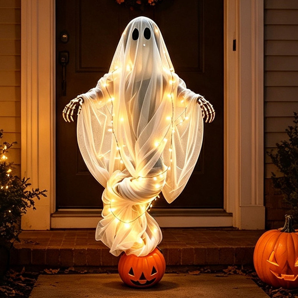 Luckky Swirling Ghost Pumpkin Yard Lamp,Lighted Spooky Ghost Statue with Warm Light,Waterproof Outdoor Ornament for Porch,Pathway,Lawn & Garden,Fall Autumn Halloween Party Decor