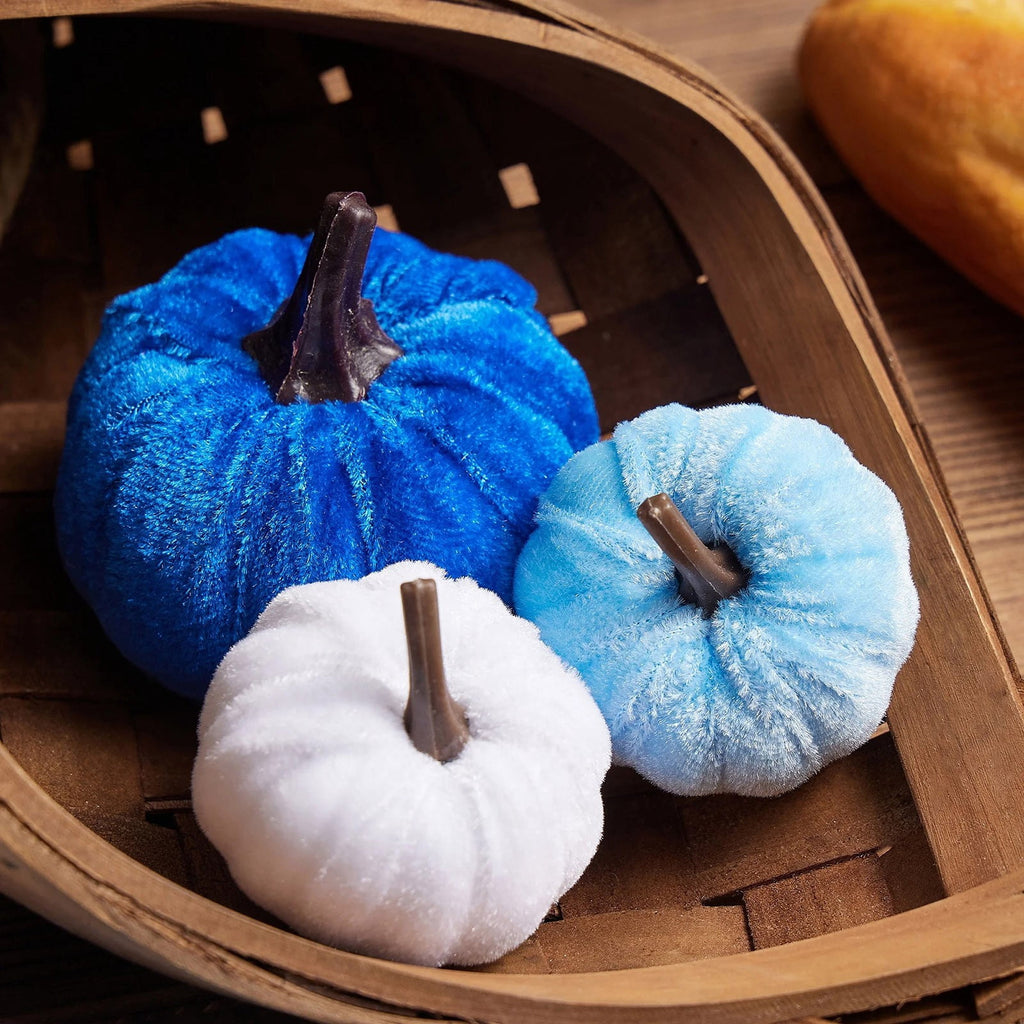 12 Pcs Small Velvet Pumpkins Artificial Pumpkins 2 Sizes for Fall Decor Wedding Thanksgiving Halloween Party Table Centerpiece Farmhouse Decoration, Blue