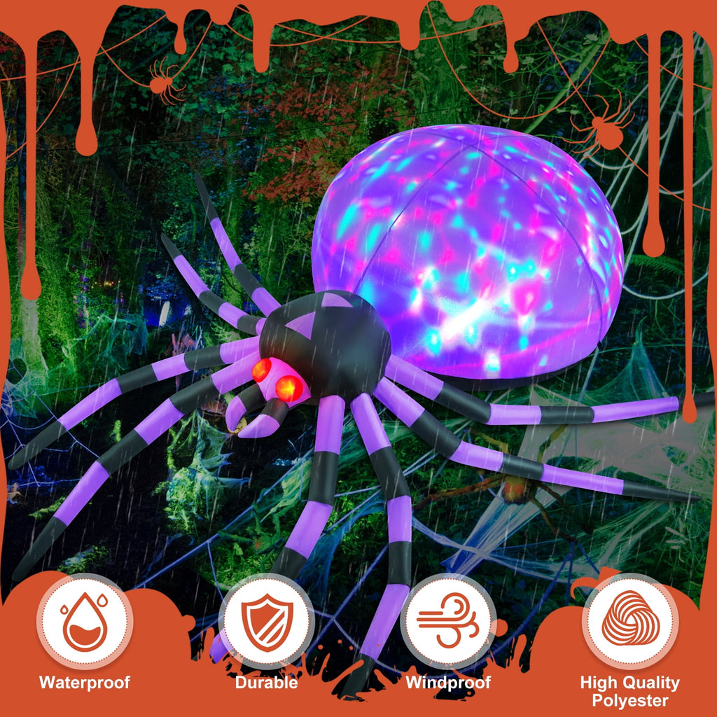 Yexmas 8FT Halloween Inflatables Outdoor Decorations Giant Spider Decorations with LED Lights and Air Pump Blow up Inflatable, Purple